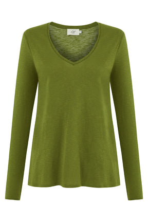 Esterella Women T-Shirt V-Neck Long Sleeve Guacamole