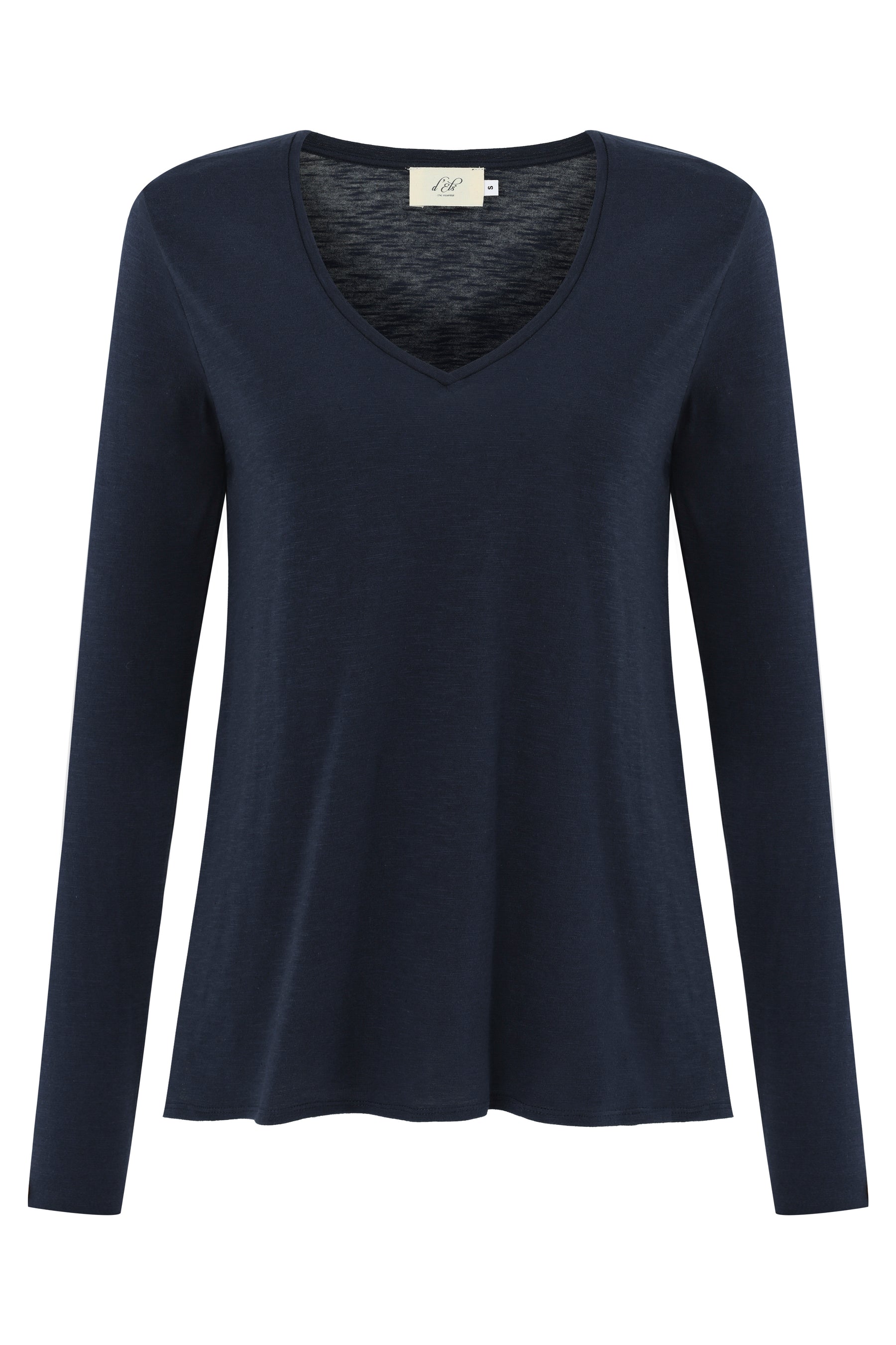 Esterella Women T-Shirt V-Neck Long Sleeve Dark Blue