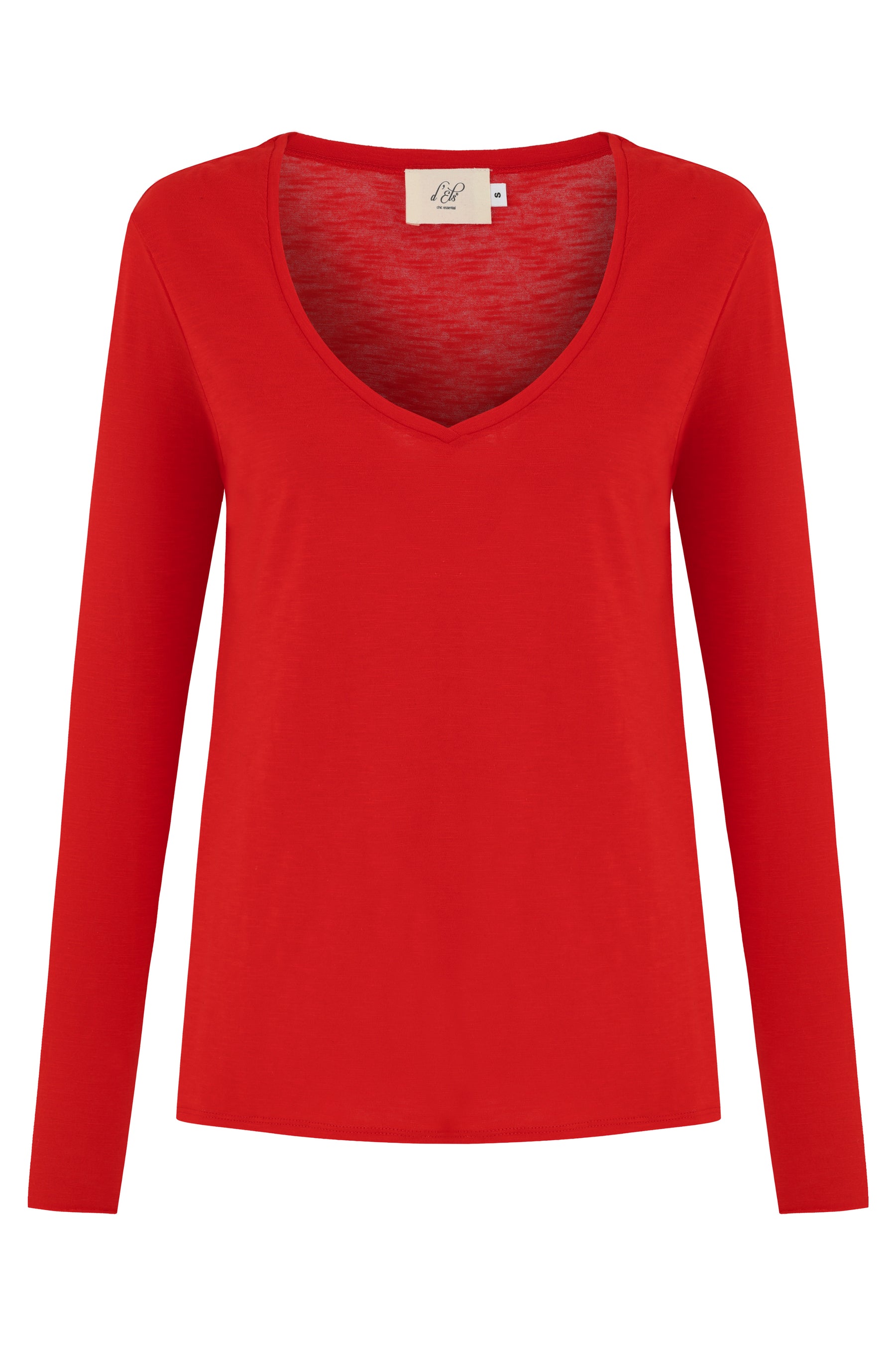 Esterella Women T-Shirt V-Neck Long Sleeve Fiery Red