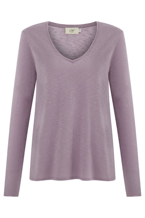 Esterella Women T-Shirt V-Neck Long Sleeve Lavender Mist