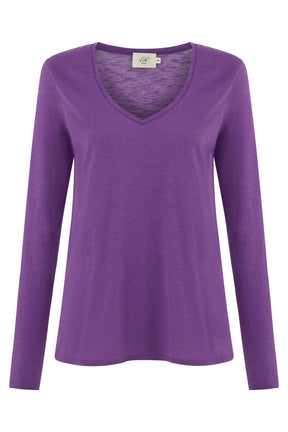 Esterella Women T-Shirt V-Neck Long Sleeve Deep Lavender