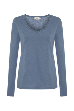 Esterella Damen T-Shirt V-Ausschnitt Langarm Land Blau