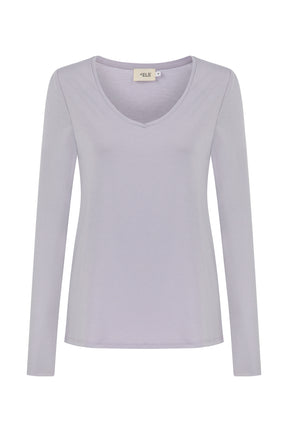 Esterella Damen T-Shirt V-Ausschnitt Langarm Eisblau_Abenddunst