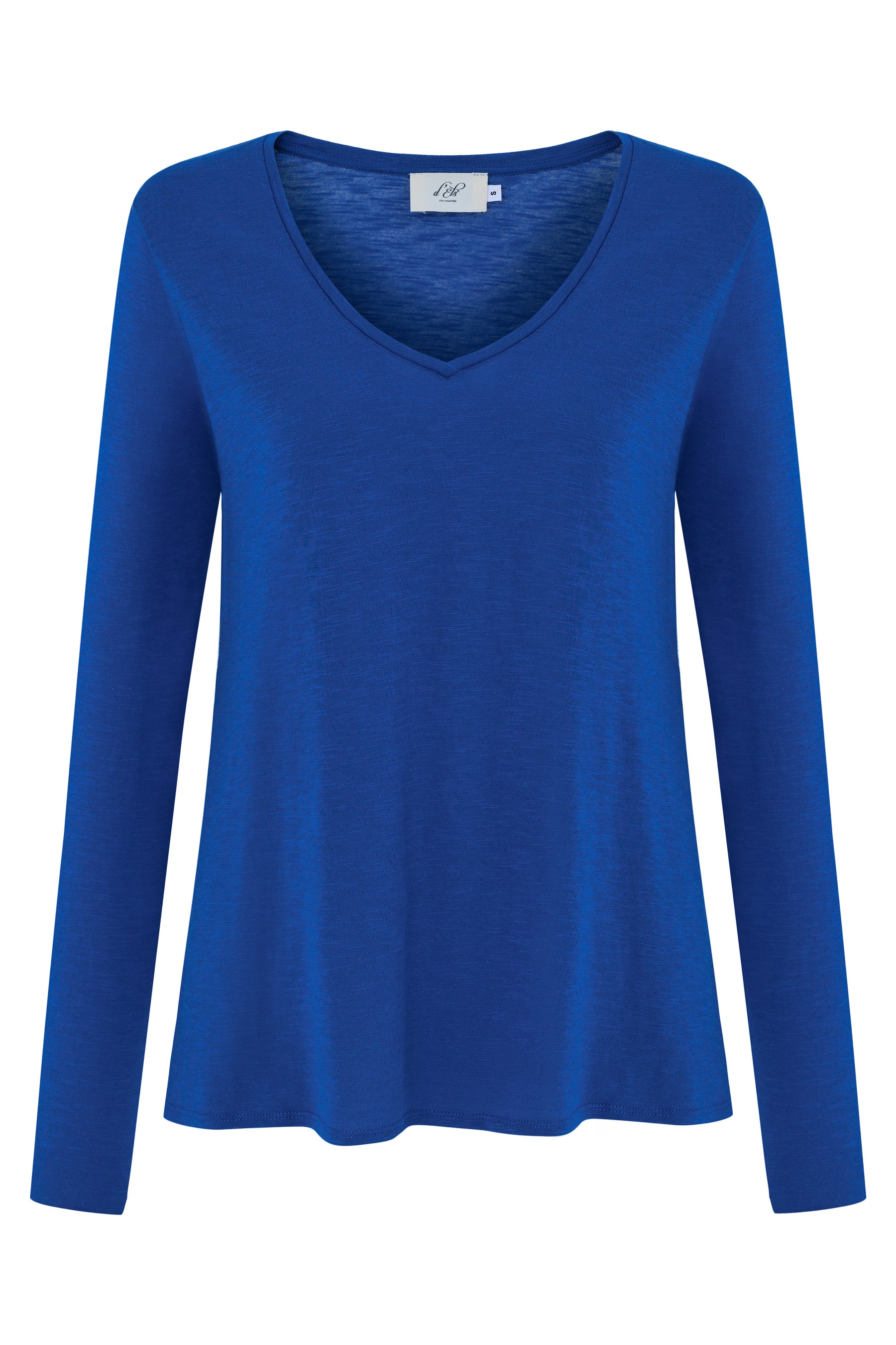 Esterella Women T-Shirt V-Neck Long Sleeve Classic Blue