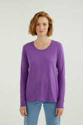 Miriam Women T-Shirt Round Neck Long Sleeve Deep Lavender